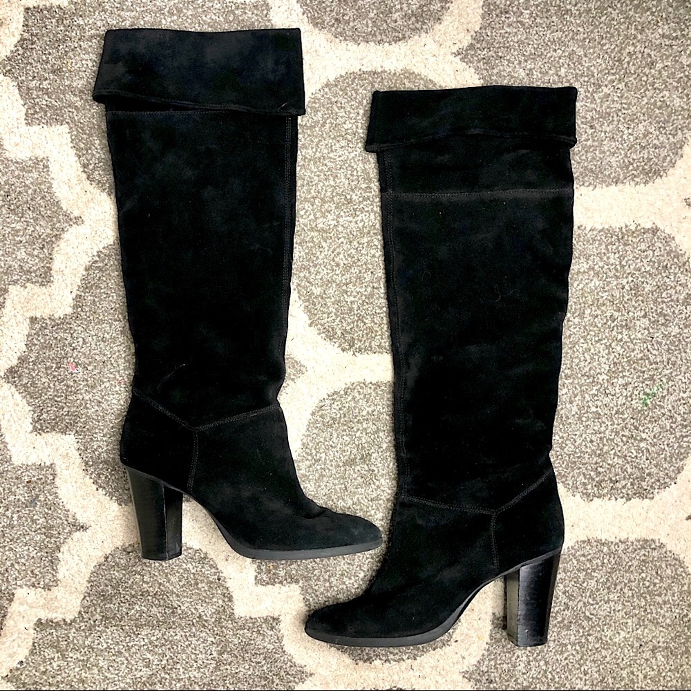 NINE WEST Over the Knee Black Suede Heeled Boot